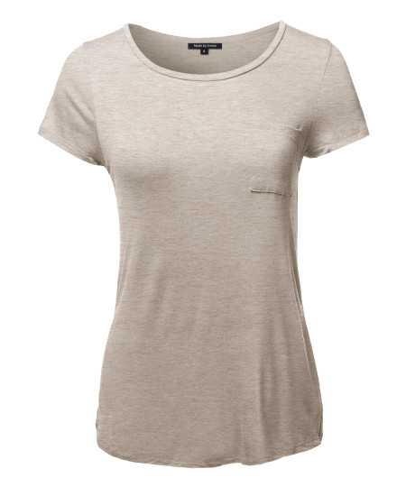 Women's Basic Short Sleeve Scoop Neck Top With Pocket