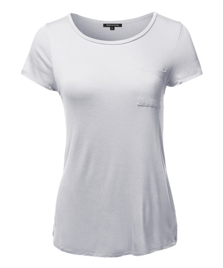 Women's Basic Short Sleeve Scoop Neck Top With Pocket