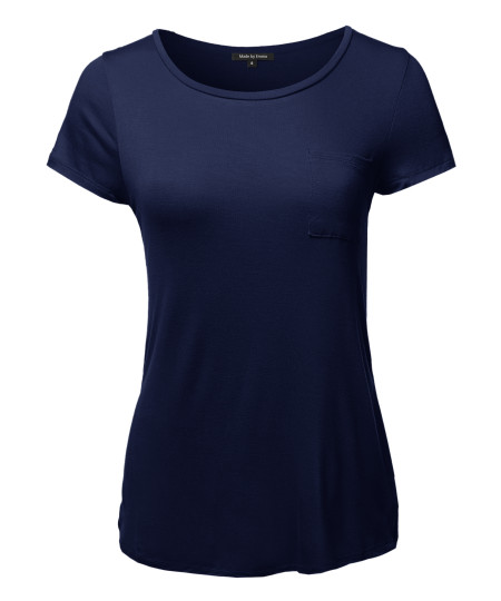 Women's Basic Short Sleeve Scoop Neck Top With Pocket