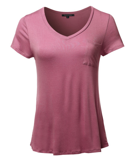 Women's Basic Short Sleeve V-Neck Pocket Top