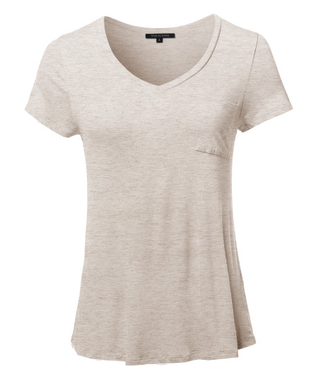 Women's Basic Short Sleeve V-Neck Pocket Top