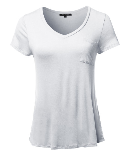 Women's Basic Short Sleeve V-Neck Pocket Top