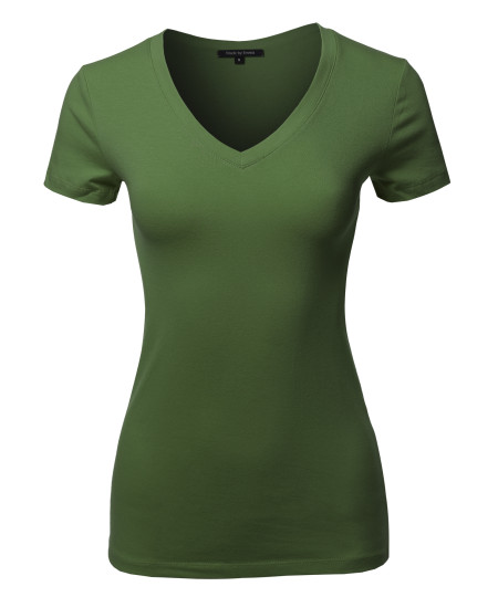 Women's Basic Cotton V-Neck Short Sleeve Top