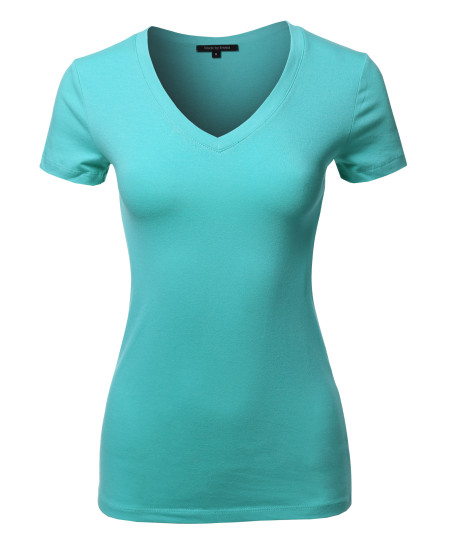 Women's Basic Cotton V-Neck Short Sleeve Top