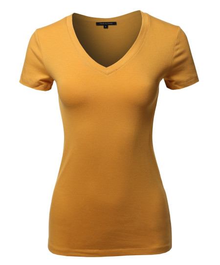 Women's Basic Cotton V-Neck Short Sleeve Top