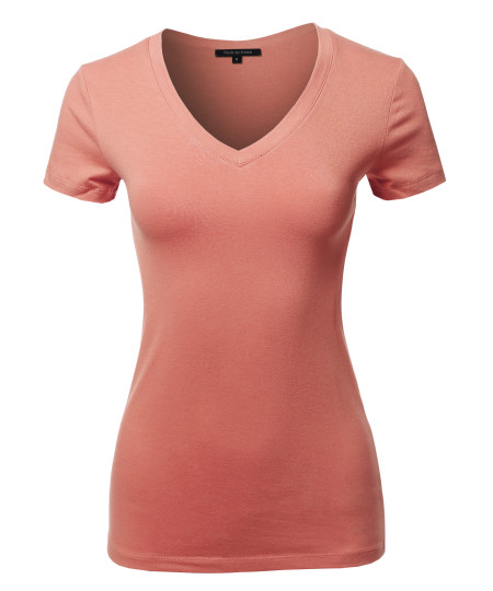 Women's Basic Cotton V-Neck Short Sleeve Top