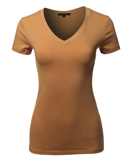 Women's Basic Cotton V-Neck Short Sleeve Top