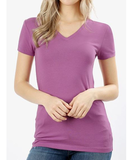 Women's Basic Cotton V-Neck Short Sleeve Top