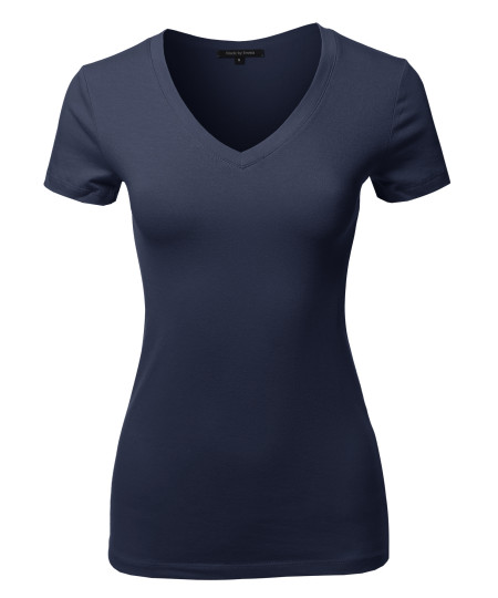 Women's Basic Cotton V-Neck Short Sleeve Top
