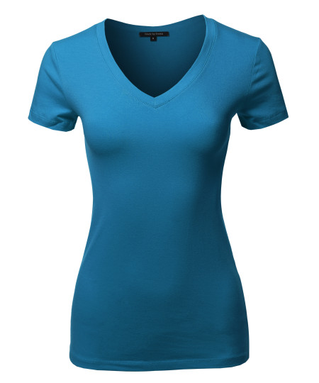 Women's Basic Cotton V-Neck Short Sleeve Top