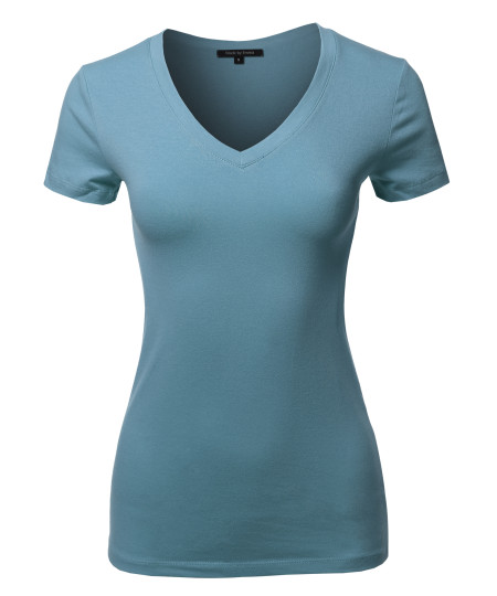 Women's Basic Cotton V-Neck Short Sleeve Top