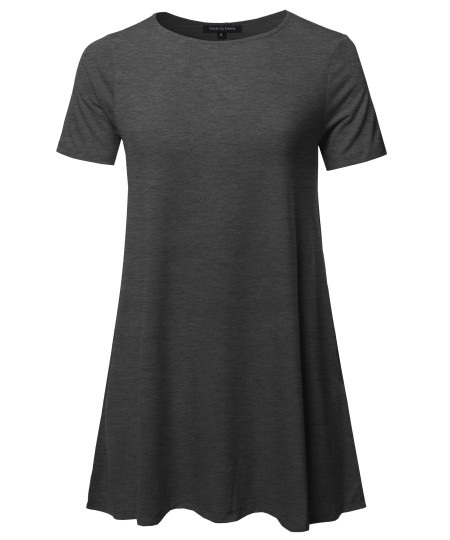 Women's Solid Short Sleeve Round Neck Side Pockets Loose Top