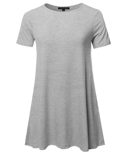 Women's Solid Short Sleeve Round Neck Side Pockets Loose Top