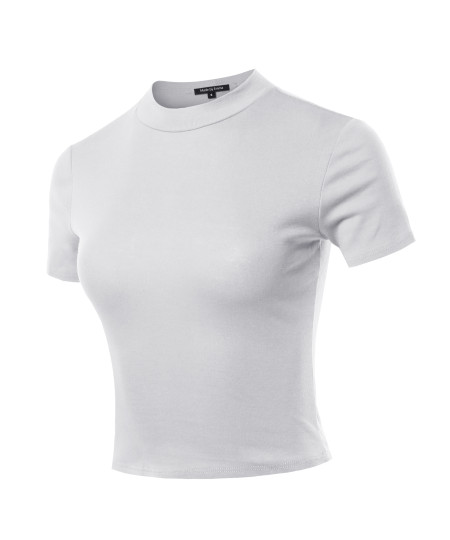Women's Casual Cotton Mock Neck Short Sleeve Top
