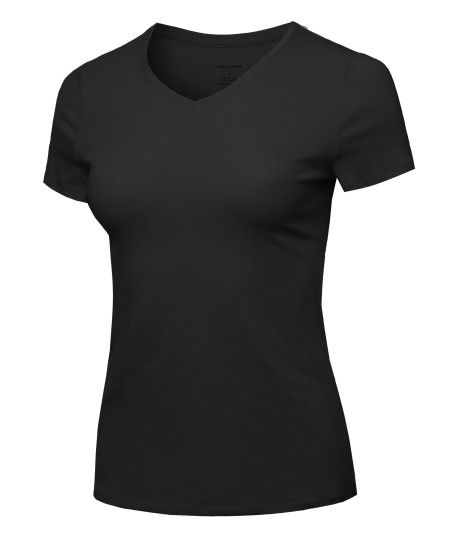 Women's Essential Daily Cotton Basic Slim-Fit Short Sleeve V-Neck T shirts