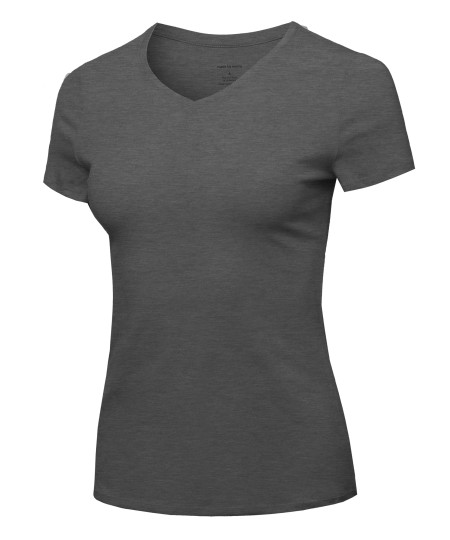 Women's Essential Daily Cotton Basic Slim-Fit Short Sleeve V-Neck T shirts