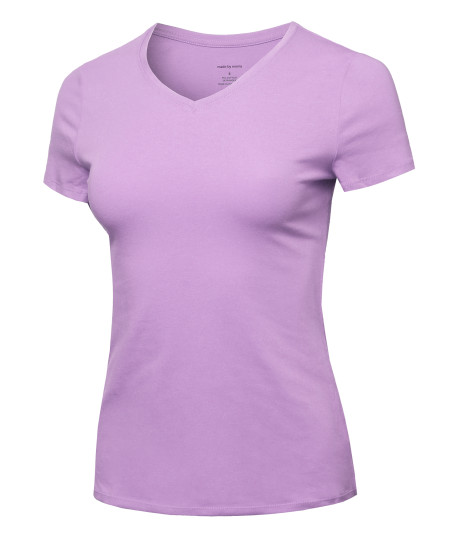 Women's Essential Daily Cotton Basic Slim-Fit Short Sleeve V-Neck T shirts