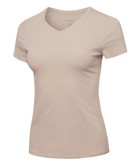 Women's Essential Daily Cotton Basic Slim-Fit Short Sleeve V-Neck T shirts