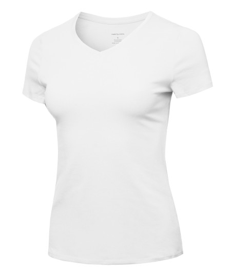 Women's Essential Daily Cotton Basic Slim-Fit Short Sleeve V-Neck T shirts