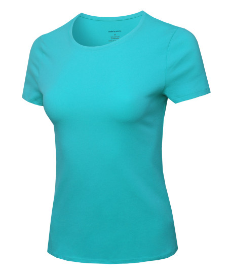 Women's Essential Daily Cotton Basic Slim-Fit Short Sleeve Round-Neck T shirts