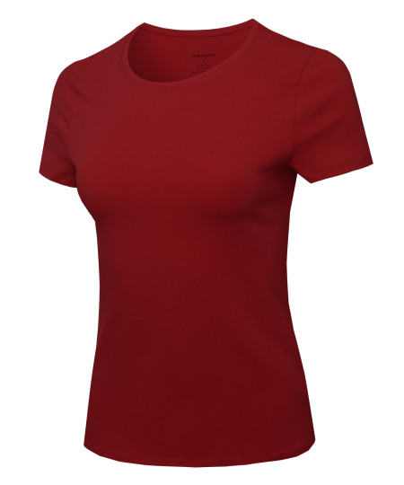 Women's Essential Daily Cotton Basic Slim-Fit Short Sleeve Round-Neck T shirts