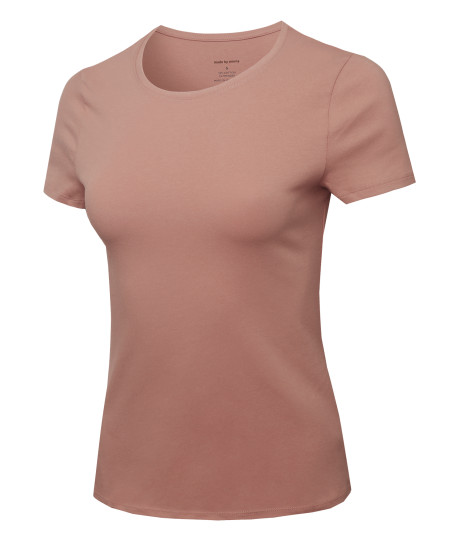 Women's Essential Daily Cotton Basic Slim-Fit Short Sleeve Round-Neck T shirts