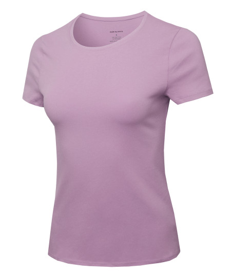 Women's Essential Daily Cotton Basic Slim-Fit Short Sleeve Round-Neck T shirts