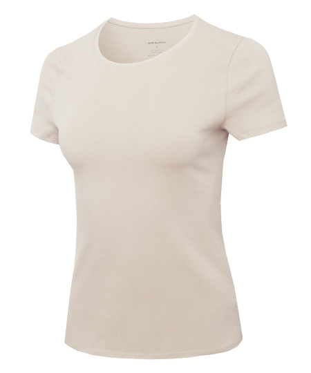 Women's Essential Daily Cotton Basic Slim-Fit Short Sleeve Round-Neck T shirts