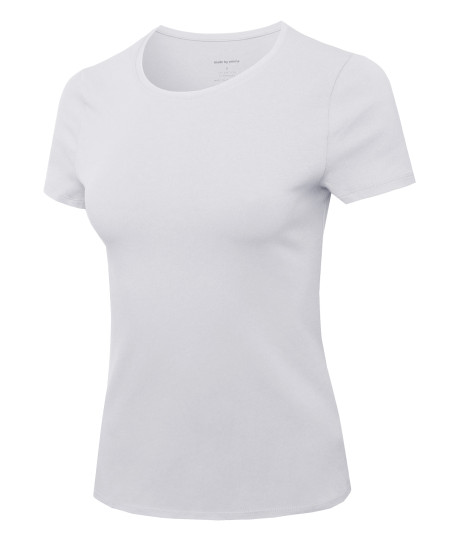 Women's Essential Daily Cotton Basic Slim-Fit Short Sleeve Round-Neck T shirts