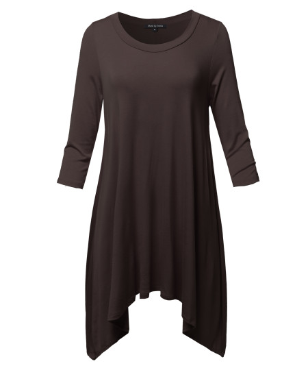 Women's Solid 3/4 Sleeve Loose Fit Swing Tunic Top