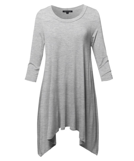 Women's Solid 3/4 Sleeve Loose Fit Swing Tunic Top