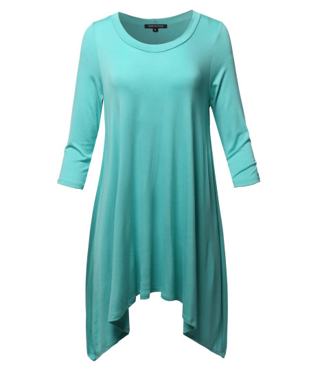 Women's Solid 3/4 Sleeve Loose Fit Swing Tunic Top