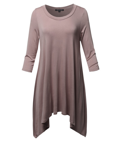 Women's Solid 3/4 Sleeve Loose Fit Swing Tunic Top