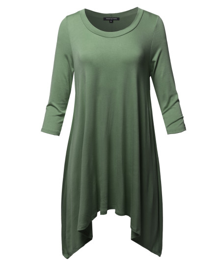 Women's Solid 3/4 Sleeve Loose Fit Swing Tunic Top