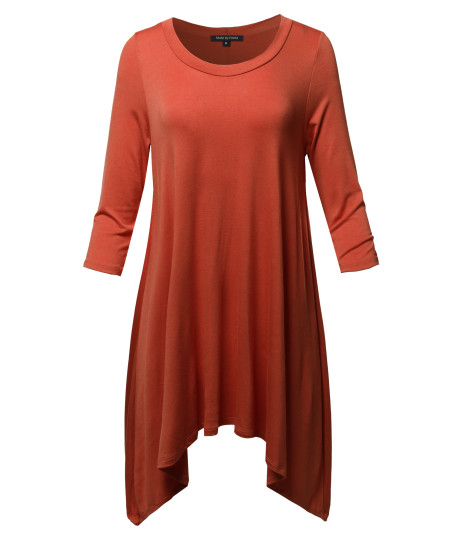 Women's Solid 3/4 Sleeve Loose Fit Swing Tunic Top