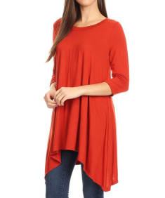 Women's Solid 3/4 Sleeve Loose Fit Swing Tunic Top