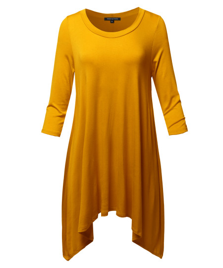 Women's Solid 3/4 Sleeve Loose Fit Swing Tunic Top