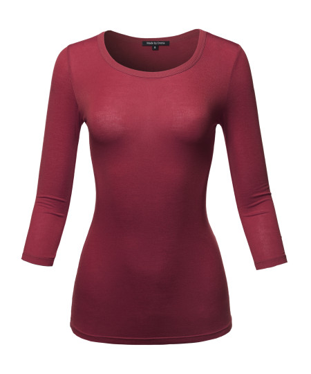 Women's Basic Half Scoop Neck 3/4 Sleeve Solid Top