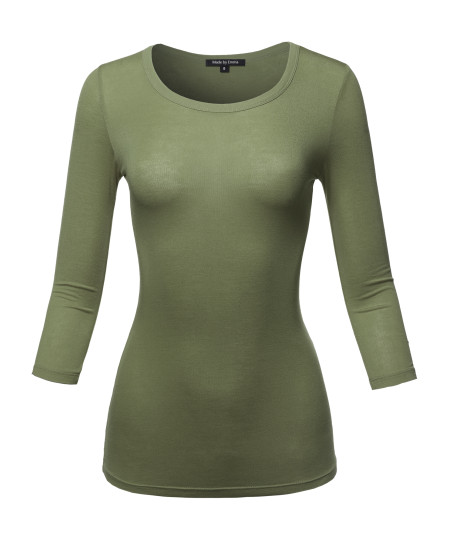 Women's Basic Half Scoop Neck 3/4 Sleeve Solid Top