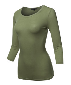 Women's Basic Half Scoop Neck 3/4 Sleeve Solid Top