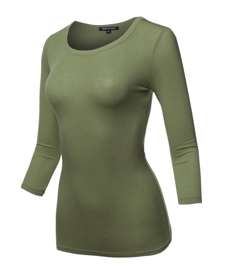 Women's Basic Half Scoop Neck 3/4 Sleeve Solid Top