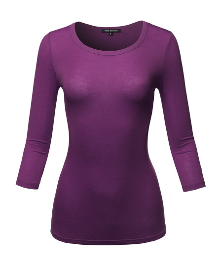 Women's Basic Half Scoop Neck 3/4 Sleeve Solid Top