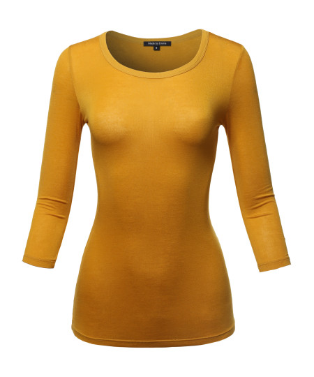 Women's Basic Half Scoop Neck 3/4 Sleeve Solid Top