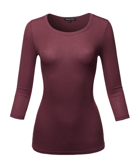 Women's Basic Half Scoop Neck 3/4 Sleeve Solid Top