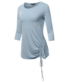 Women's PREMIUM 3/4 SLEEVE ROUND NECK SIDE RUCHED TOP