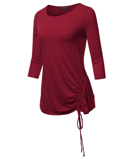 Women's PREMIUM 3/4 SLEEVE ROUND NECK SIDE RUCHED TOP