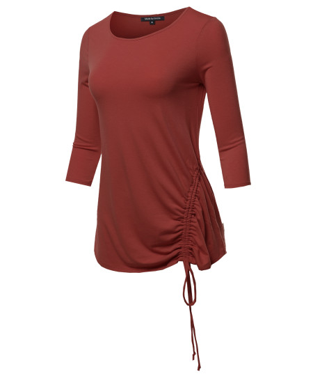 Women's PREMIUM 3/4 SLEEVE ROUND NECK SIDE RUCHED TOP