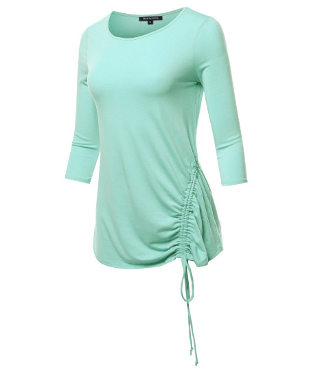 Women's PREMIUM 3/4 SLEEVE ROUND NECK SIDE RUCHED TOP