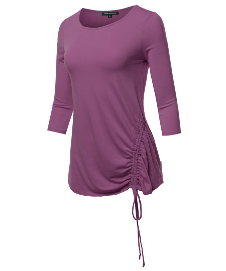 Women's PREMIUM 3/4 SLEEVE ROUND NECK SIDE RUCHED TOP