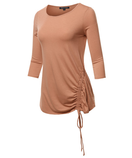 Women's PREMIUM 3/4 SLEEVE ROUND NECK SIDE RUCHED TOP